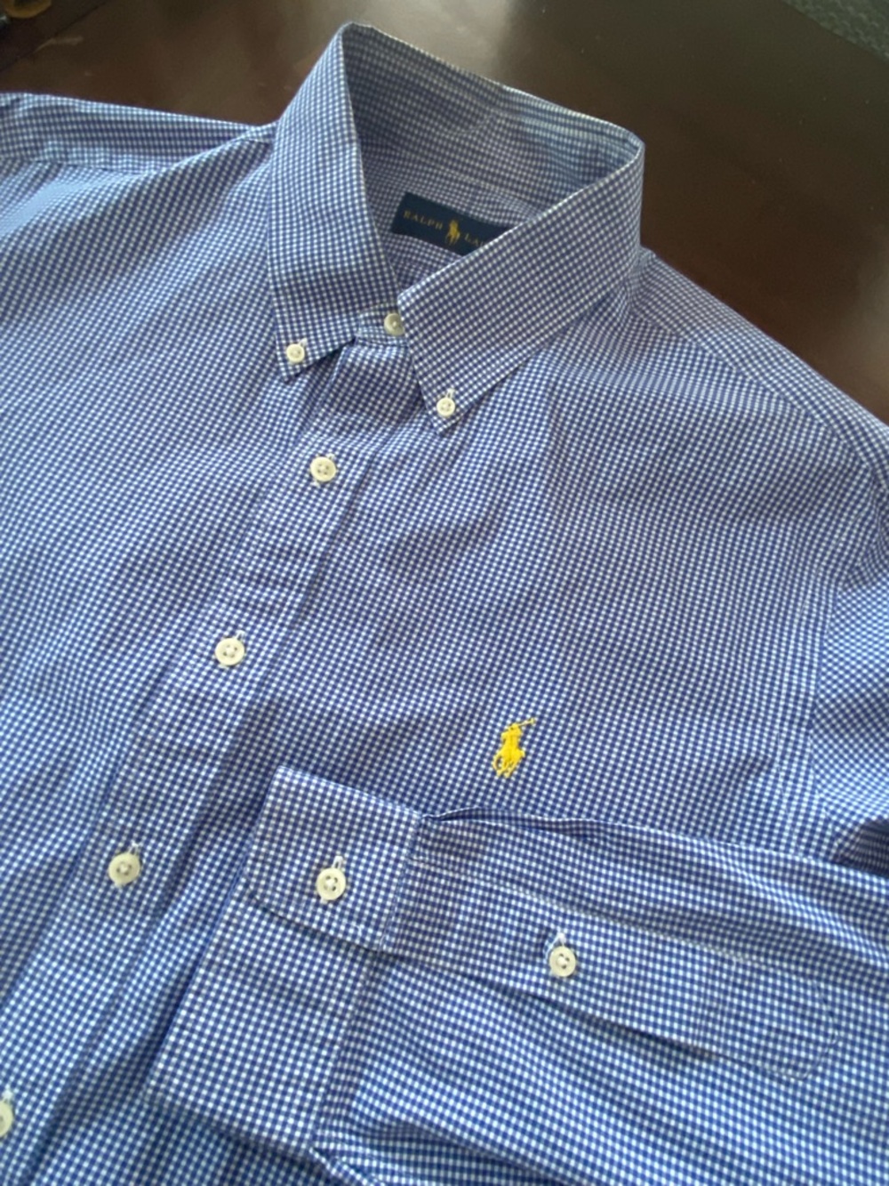 RALPH  LAUREN XL Micro Checked Blue & White Long Sleeve Button Down Like New